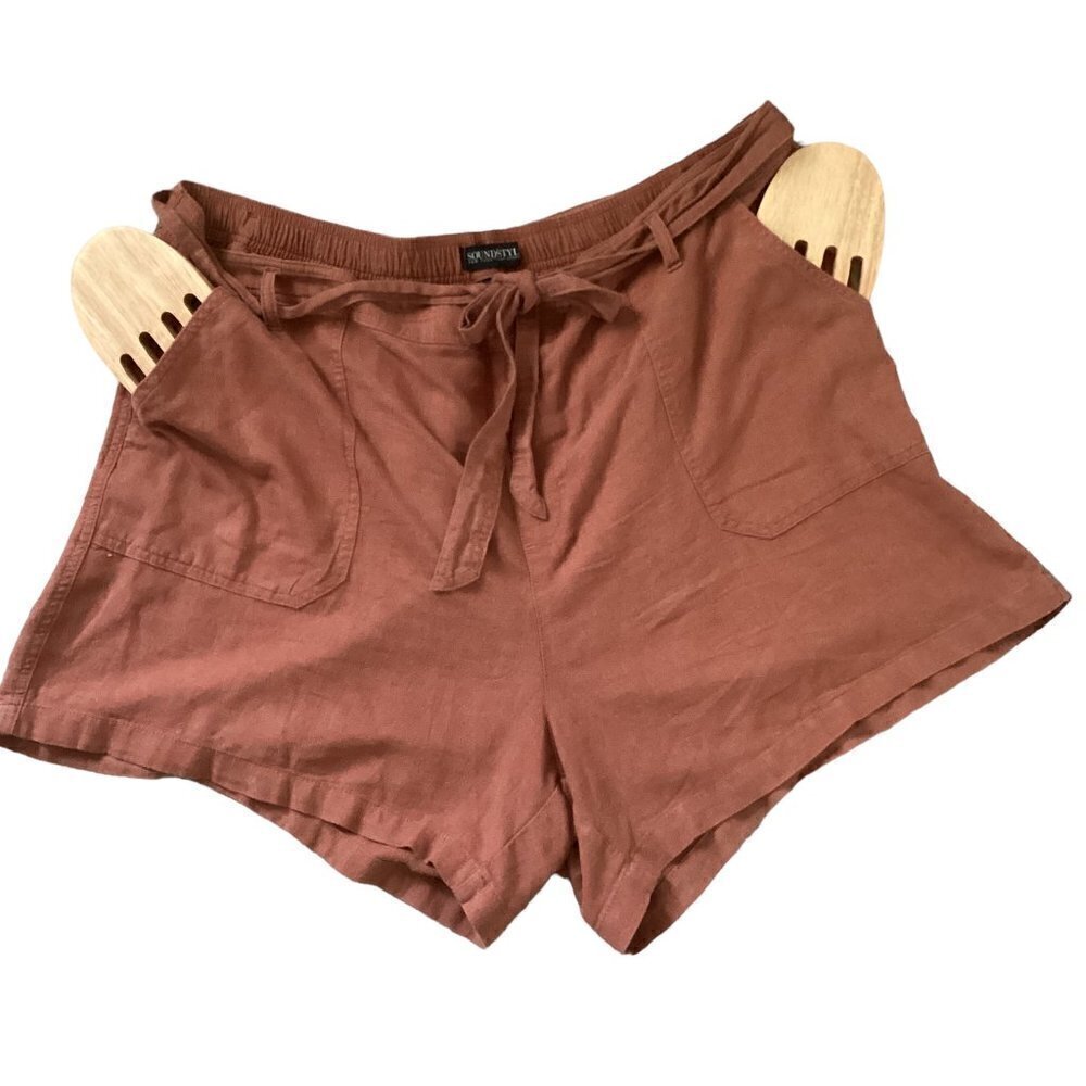 SoundStyle Linen Rayon Shorts Plus Sz 2X Rust‎ Brown 95K